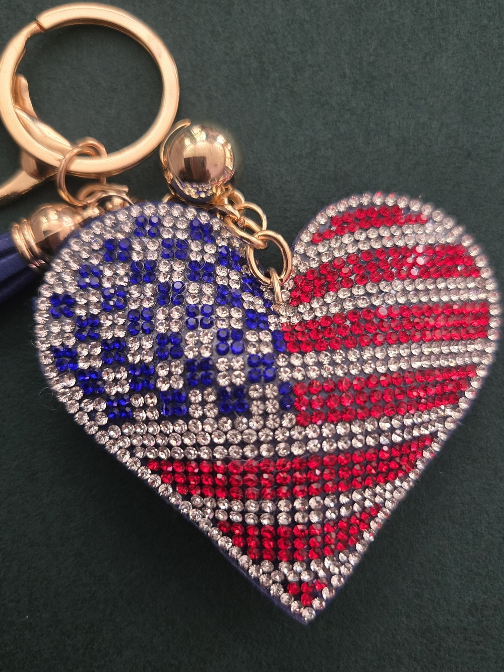 Crystal Patriotic 🇺🇲American Flag ❤️Heart Bag Charm /Keychain 🇺🇲